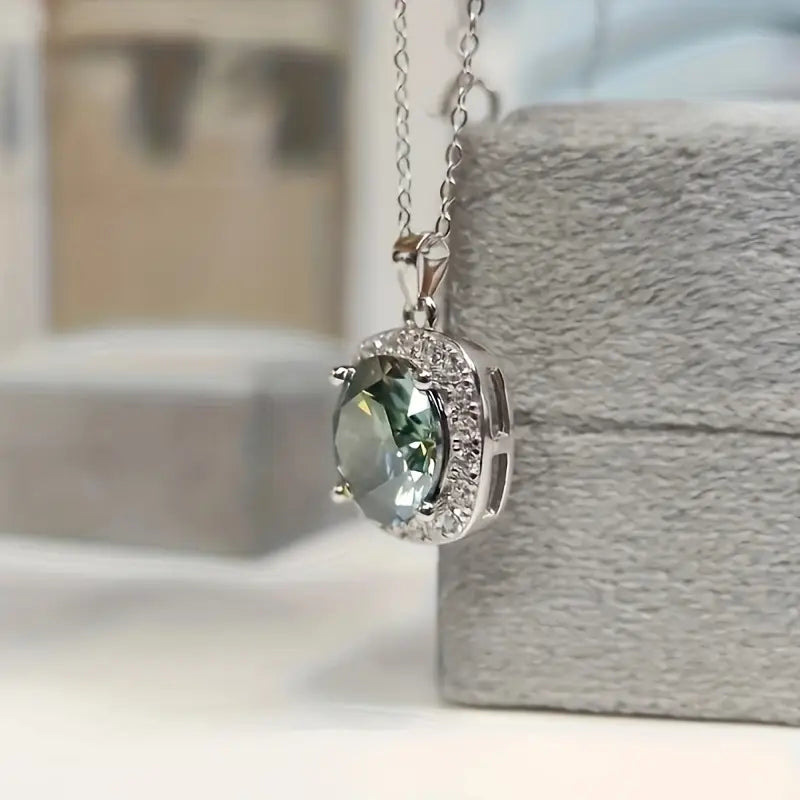 5ct Green Moissanite Pendant 925 Silver Necklace