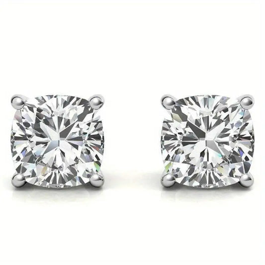 4.00 CTW Lab Created Moissanite Cushion Cut Stud Earrings in Sterling Silver 8mm Stones