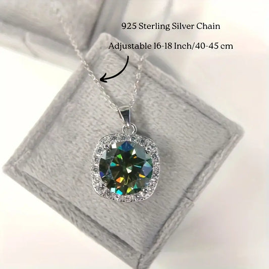 5ct Green Moissanite Pendant 925 Silver Necklace