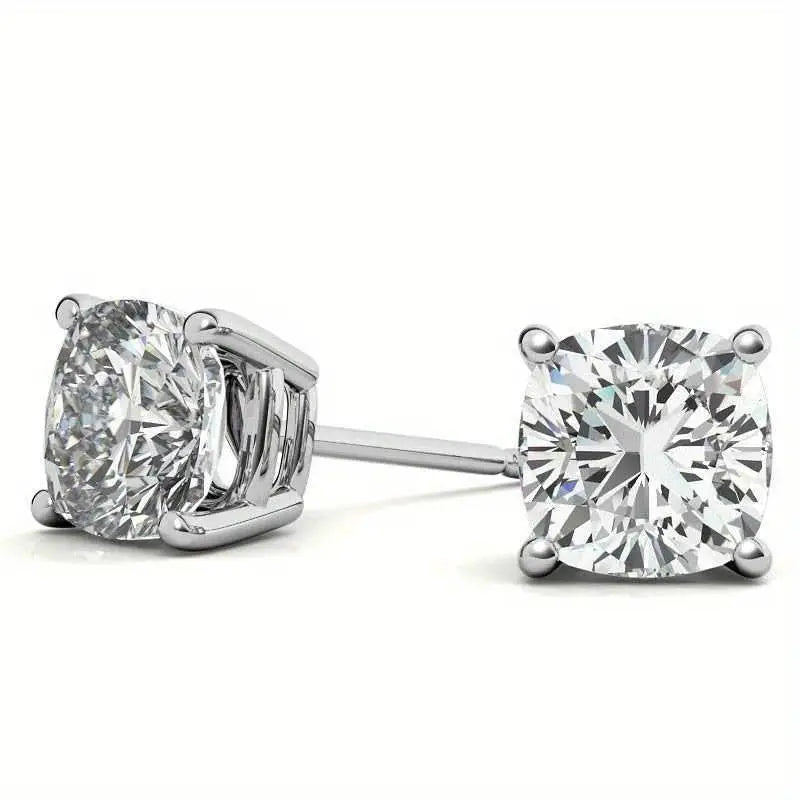 4.00 CTW Lab Created Moissanite Cushion Cut Stud Earrings in Sterling Silver 8mm Stones