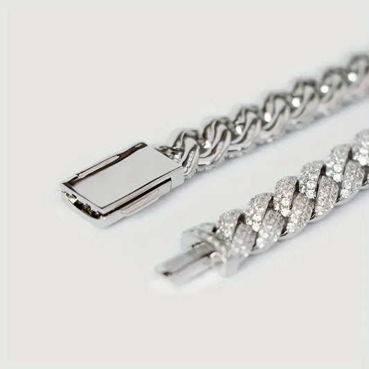 1pc Moissanite Cuban Chain Bracelet - Crafted from S925 Sterling Silver with Brilliant Moissanite Stones