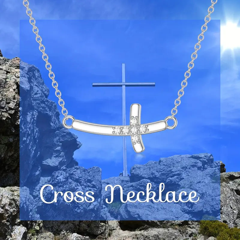 Elegant 925 Sterling Silver Cross Necklace with Lab-Grown Diamonds