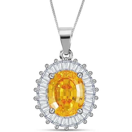 1pc 925 Sterling Silver Pendant with 2ct Yellow Oval Moissanite
