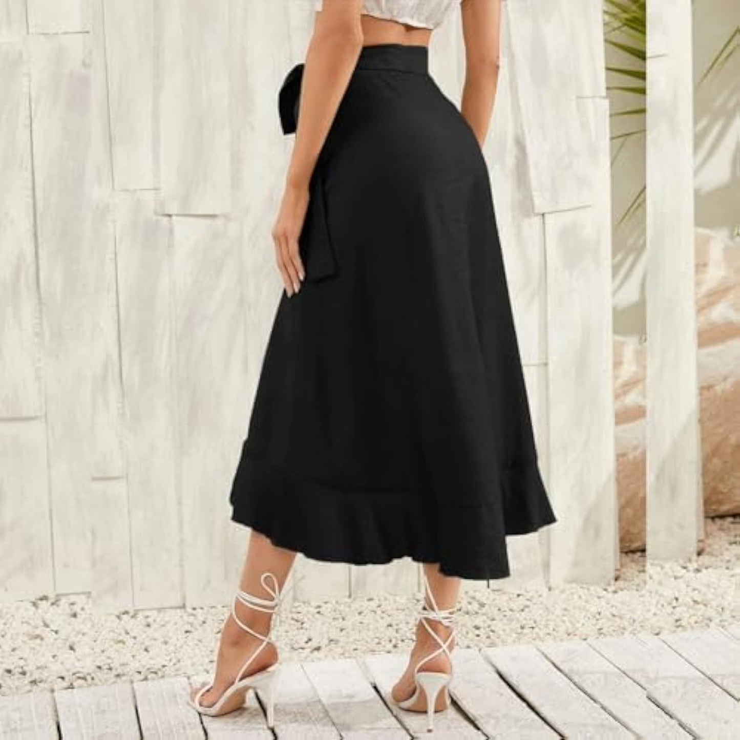 Women's Elegant High Waist Ruffle Wrap Skirt Summer Midi Long Skirt